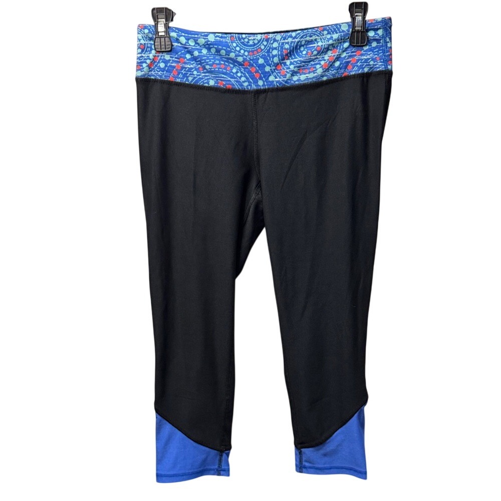 RBX Live Life Active Womens Black Blue Patterned Waist‎ Capri Leggings Size M